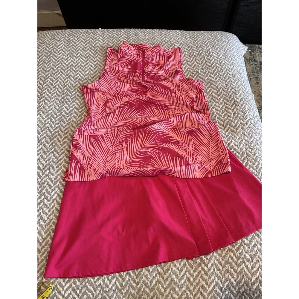 Tommy Bahama Active Golf Set Top + Skort Pink Tropical UPF 50 Pockets Size L - Picture 2 of 16